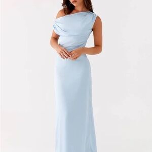 Peppermayo Heart of Glass One-Shoulder Maxi Dress in Light Blue